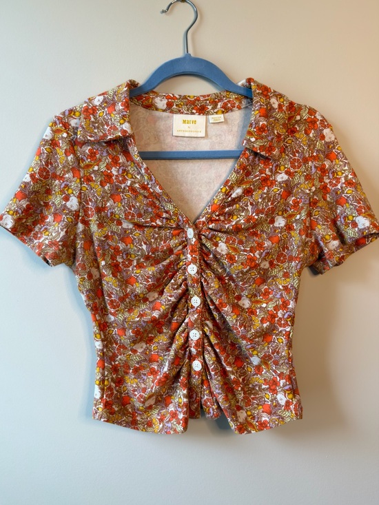 Anthropologie Tops - Anthropologie Ruched Button-Front Crop Top